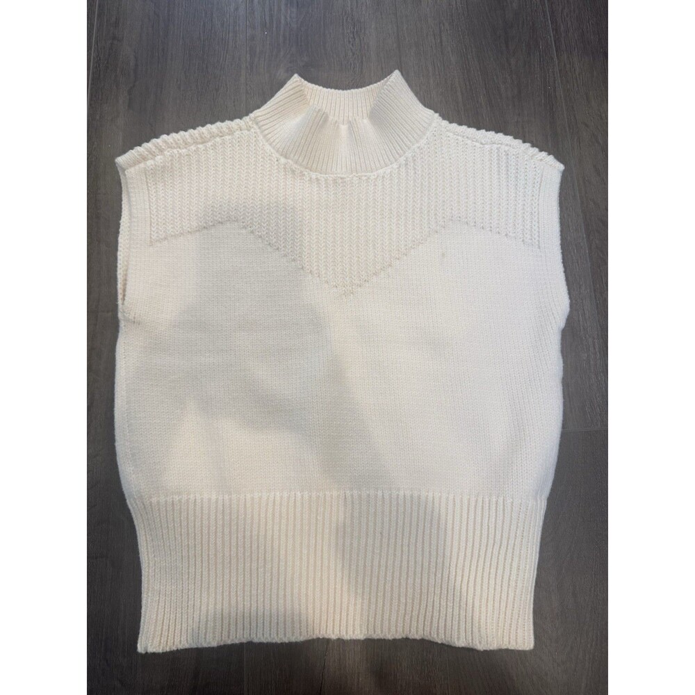 LOFT Womens XS Cream Ivory Mock Neck Sleeveless Chunky Knit Sweater Vest NWT